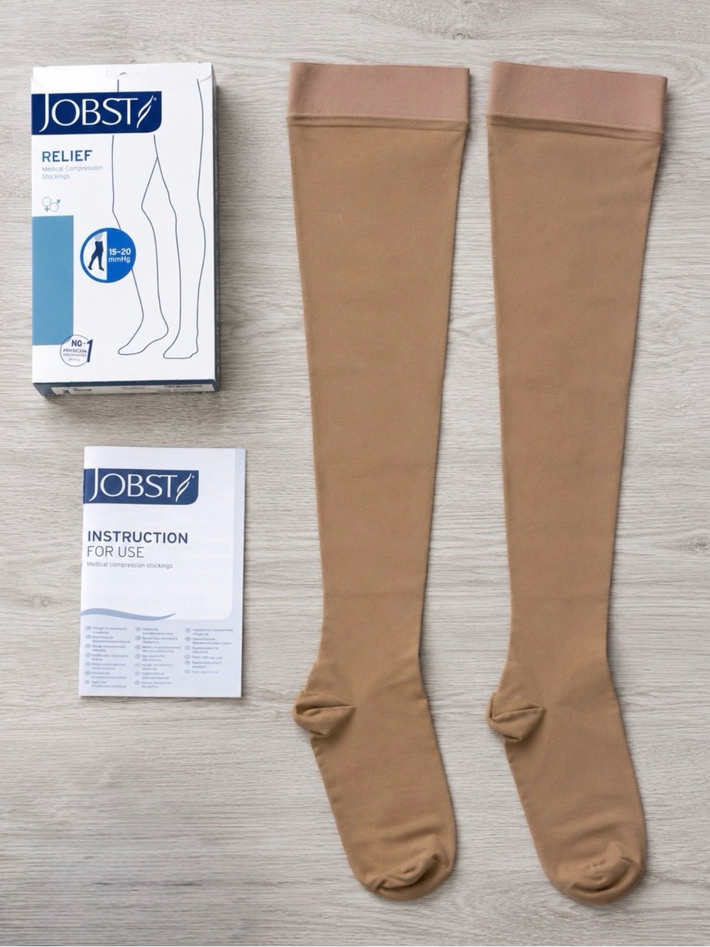 JOBST Relief Thigh-High Compression Socks 15–20 mmHg Small Beige